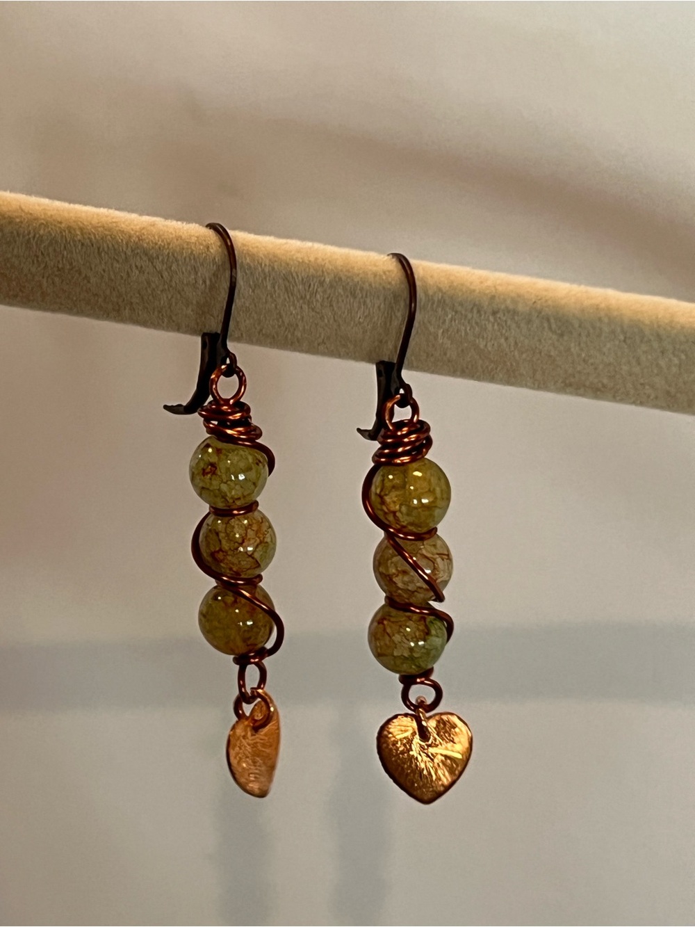 Wire Wrap Snakeskin Agate Earrings - Picture 2 of 2